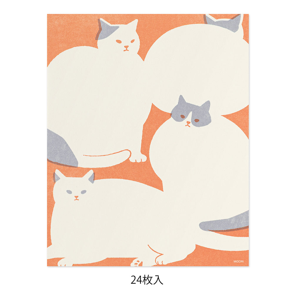 MIDORI Easy &amp; Cozy Letter Pad – Cat featuring sketch-style cat silhouettes on unlined paper with a soft, retro print design.