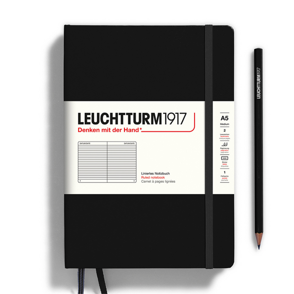Leuchtturm1917 A5 Medium Hardcover Notebook in Ruled / Black — Leuchtturm1917 notebook — quality writing journal with premium paper, at Cityluxe Singapore stationery store