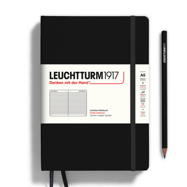画像をギャラリービューアに読み込む, Leuchtturm1917 ハードカバー A5 ミディアム ノートブック ブラック - 横罫

