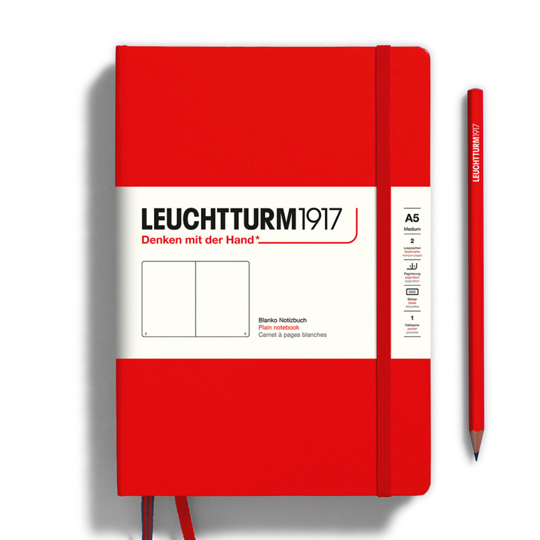 Leuchtturm1917 A5 Medium Hardcover Notebook in Plain / Red — Leuchtturm1917 notebook — quality writing journal with premium paper, at Cityluxe Singapore stationery store