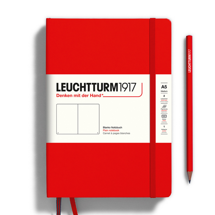 Leuchtturm1917 A5 Medium Hardcover Notebook in Plain / Red — Leuchtturm1917 notebook — quality writing journal with premium paper, at Cityluxe Singapore stationery store