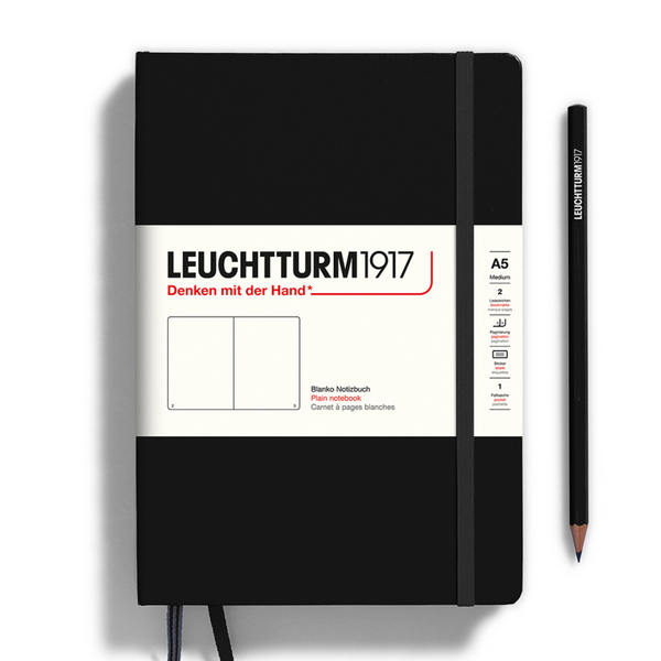 Leuchtturm1917 A5 Medium Hardcover Notebook in Plain / Black — Leuchtturm1917 notebook — quality writing journal with premium paper, at Cityluxe Singapore stationery store