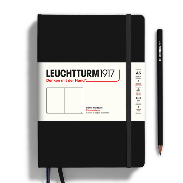 将图片加载到图库查看器，Leuchtturm1917 A5 Medium Hardcover Notebook - Plain / Black
