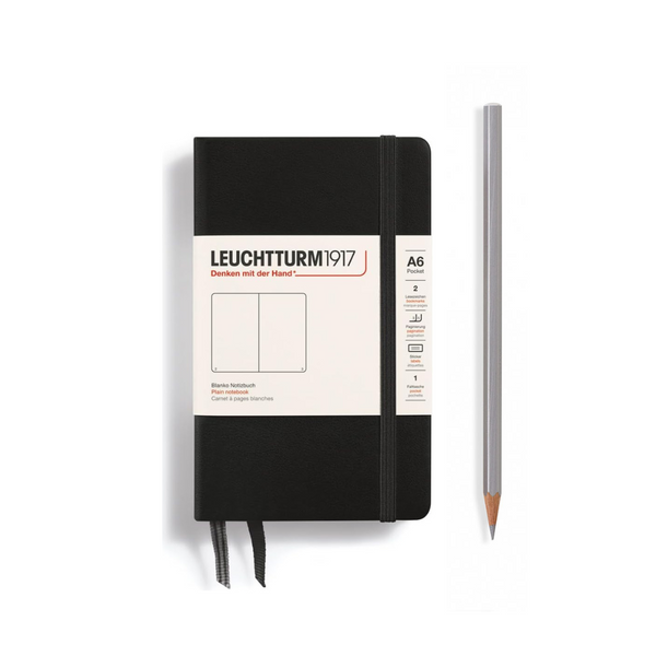 Leuchtturm1917 A6 Pocket Hardcover Notebook in Plain / Black — Leuchtturm1917 notebook — quality writing journal with premium paper, at Cityluxe Singapore stationery store