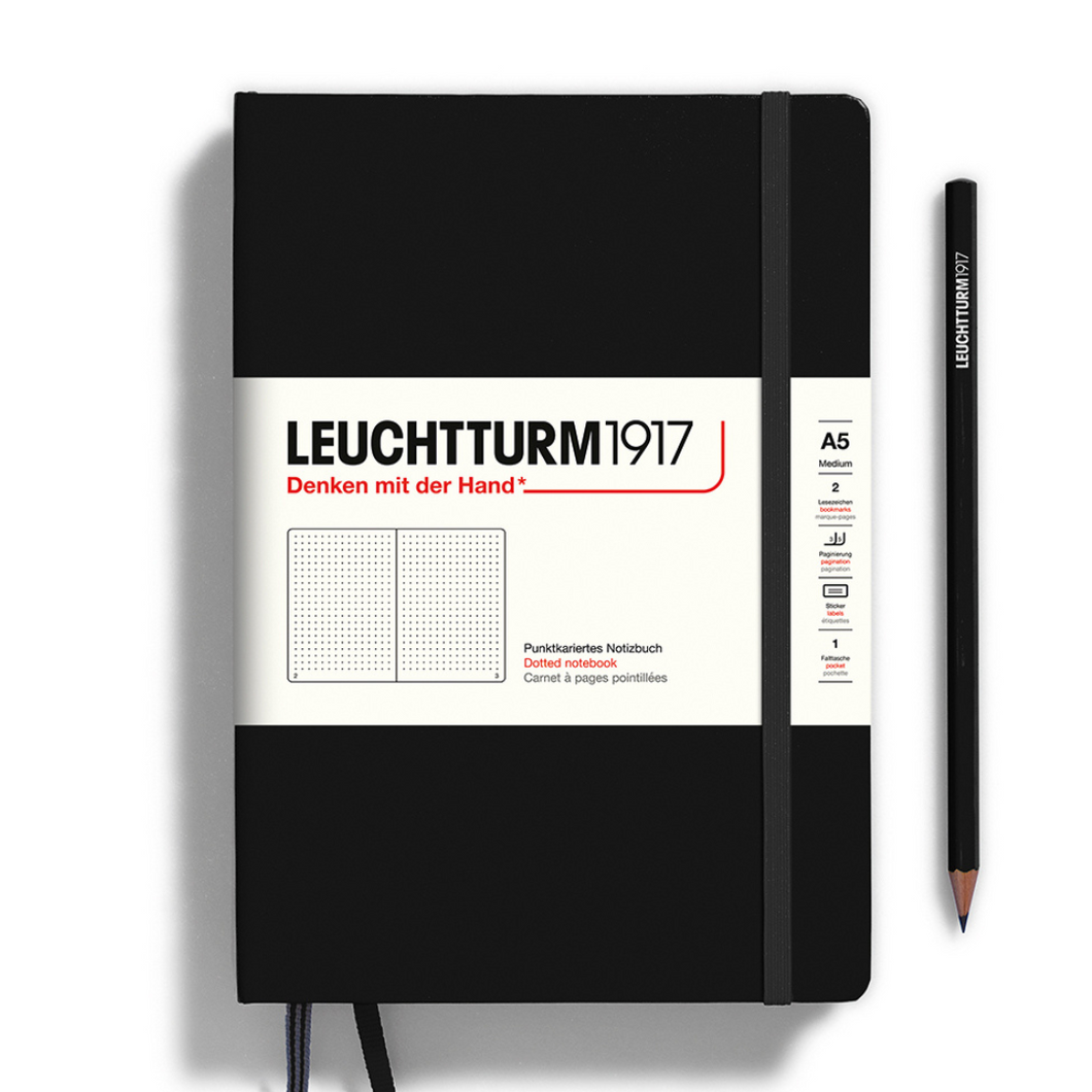 Leuchtturm1917 하드커버 A5 미디엄 노트북 블랙 - 점선