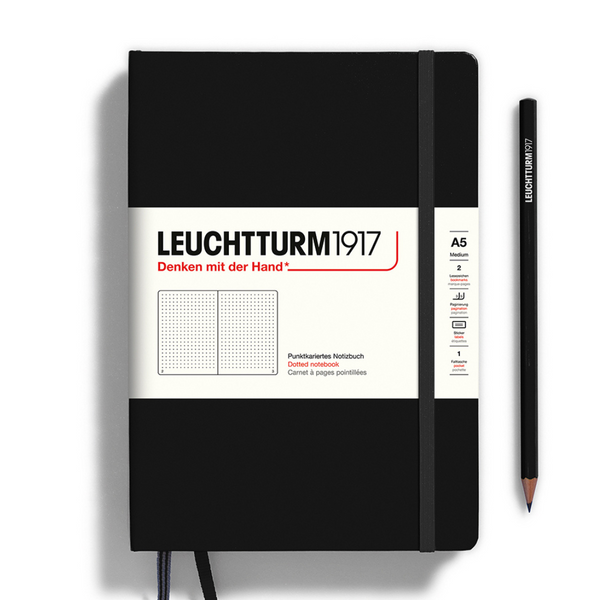 画像をギャラリービューアに読み込む, Leuchtturm1917 ハードカバー A5 ミディアム ノートブック ブラック - 点線

