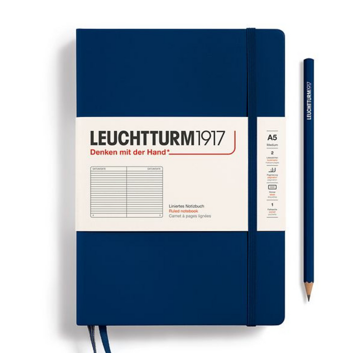 Leuchtturm1917 A5 Medium Hardcover Notebook in Ruled / Navy — Leuchtturm1917 notebook — quality writing journal with premium paper, at Cityluxe Singapore stationery store