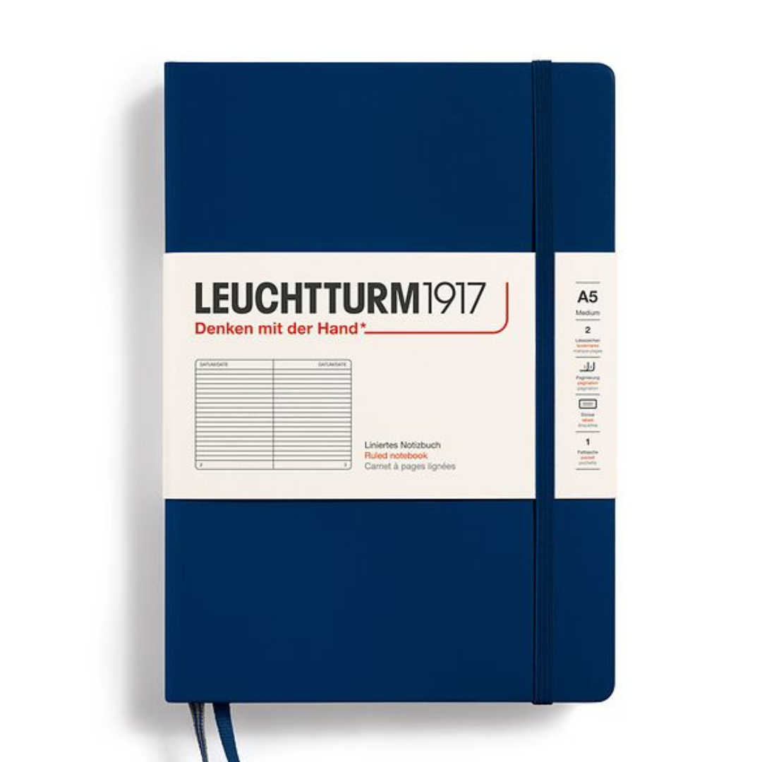 Leuchtturm1917 A5 Medium Hardcover Notebook in Ruled / Navy — Leuchtturm1917 notebook — quality writing journal with premium paper, at Cityluxe Singapore stationery store