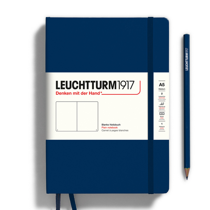 Leuchtturm1917 A5 Medium Hardcover Notebook in Plain / Navy — Leuchtturm1917 notebook — quality writing journal with premium paper, at Cityluxe Singapore stationery store