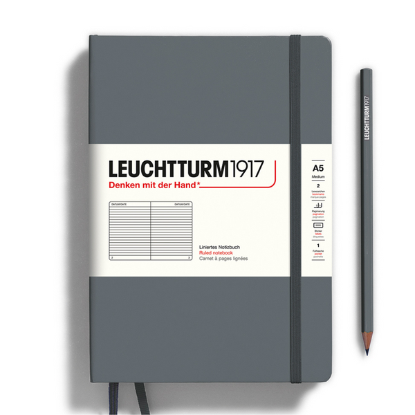 Leuchtturm1917 A5 Medium Hardcover Notebook in Ruled / Anthracite — Leuchtturm1917 notebook — quality writing journal with premium paper, at Cityluxe Singapore stationery store