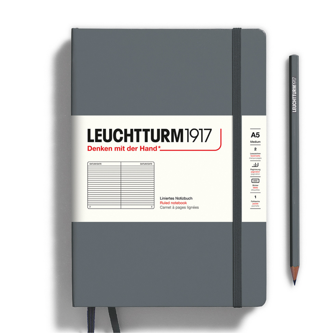 Leuchtturm1917 하드커버 A5 미디엄 노트북 무연탄 - 룰드