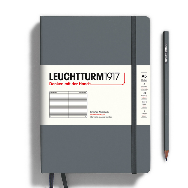 Load image into Gallery viewer, Leuchtturm1917 A5 Medium Hardcover Notebook - Ruled / Anthracite
