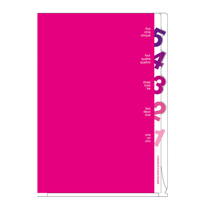 Midori 5 Pockets Clear Folder A4 Number Pink — Midori file folder — premium stationery and lifestyle, at Cityluxe Singapore
