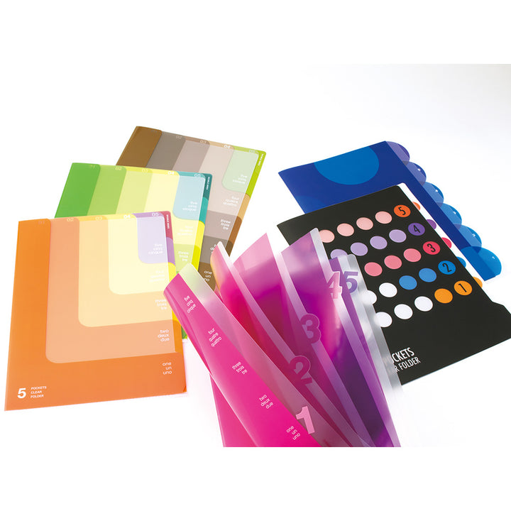 Midori 5 Pockets Clear Folder A4 Number Pink — Midori file folder — premium stationery and lifestyle, at Cityluxe Singapore