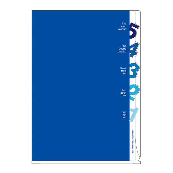 将图片加载到图库查看器，Midori 5 Pockets Clear Folder A4 Number Blue
