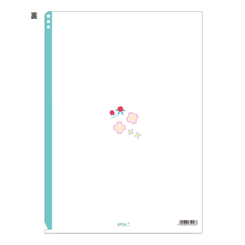 Midori 3 Pockets Clear Folder A4 Wild flower — Midori file folder — premium stationery and lifestyle, at Cityluxe Singapore