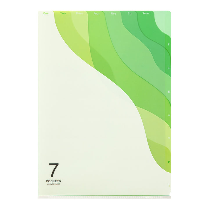 Midori 7 Pockets Clear Folder A4 in Gradation Green — Midori file folder — premium stationery and lifestyle, at Cityluxe Singapore