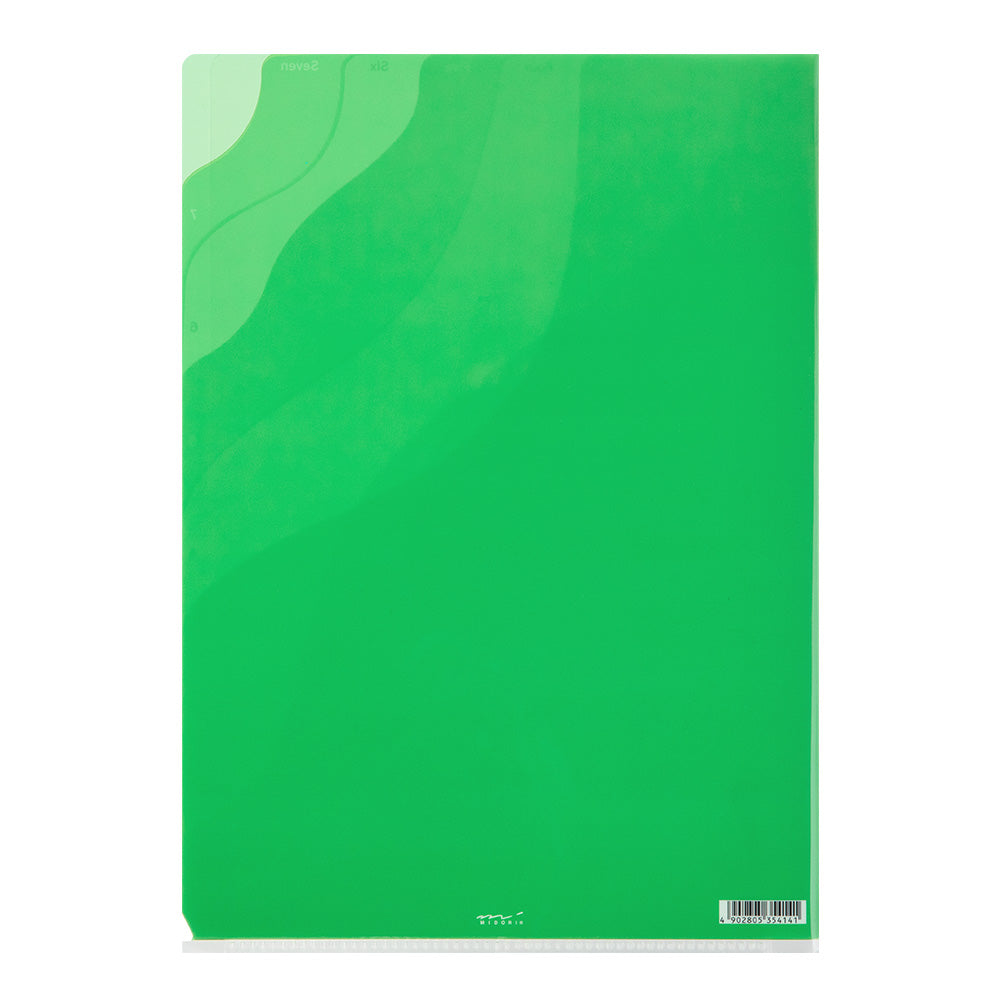 Midori 7 Pockets Clear Folder A4 in Gradation Green — Midori file folder — premium stationery and lifestyle, at Cityluxe Singapore