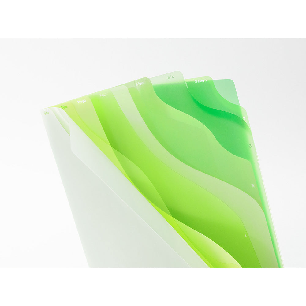 Midori 7 Pockets Clear Folder A4 in Gradation Green — Midori file folder — premium stationery and lifestyle, at Cityluxe Singapore
