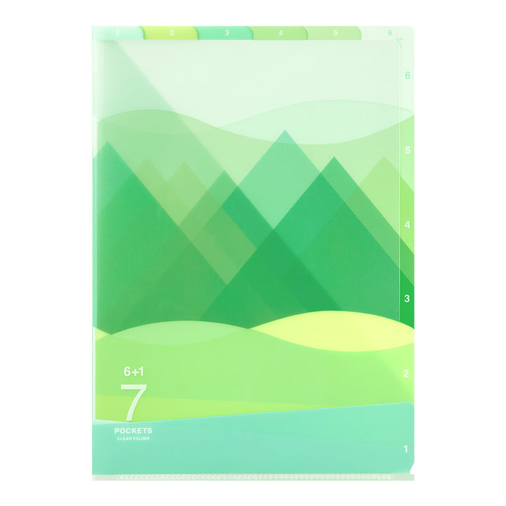 Midori 7 Pockets Clear Folder A4 in Landscape Green — Midori file folder — premium stationery and lifestyle, at Cityluxe Singapore