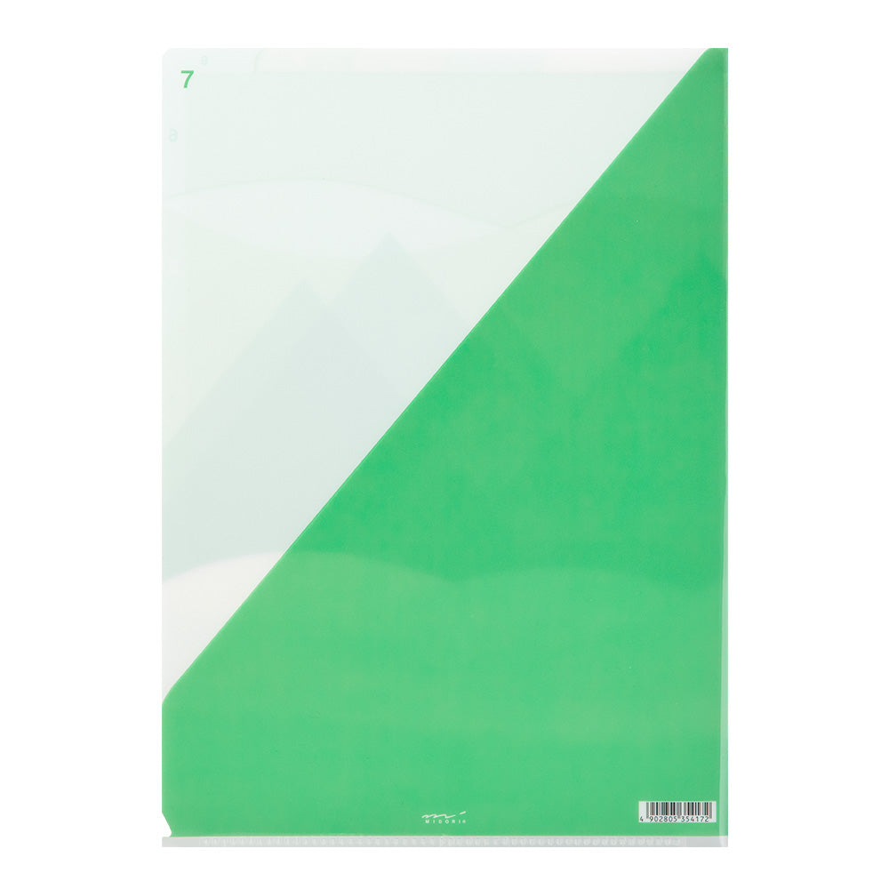 Midori 7 Pockets Clear Folder A4 in Landscape Green — Midori file folder — premium stationery and lifestyle, at Cityluxe Singapore