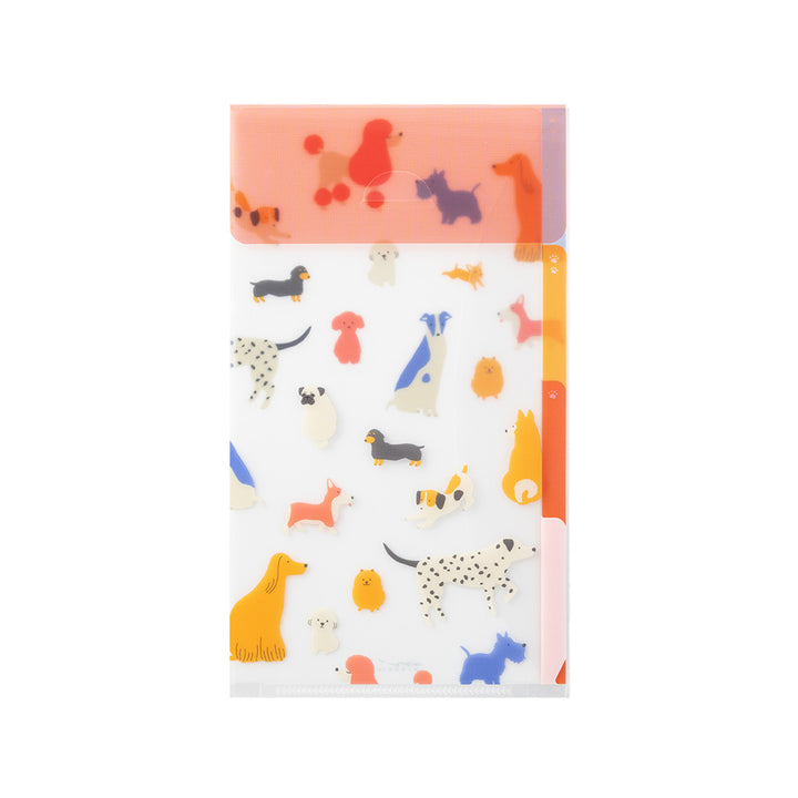 Midori A5 Slim 3 Pockets Clear Folder with Flap - Dogs — front view
