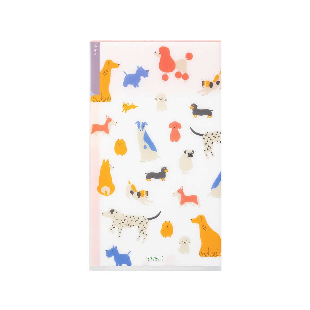 Midori A5 Slim 3 Pockets Clear Folder with Flap - Dogs — detail view