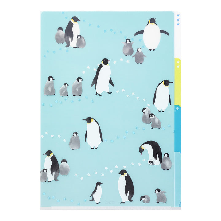 Midori A4 3 Pockets Clear Folder in Penguins A — Midori file folder — premium stationery and lifestyle, at Cityluxe Singapore
