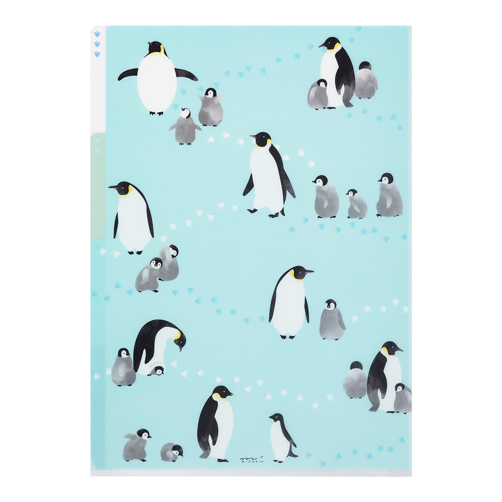 Midori A4 3 Pockets Clear Folder in Penguins A — Midori file folder — premium stationery and lifestyle, at Cityluxe Singapore