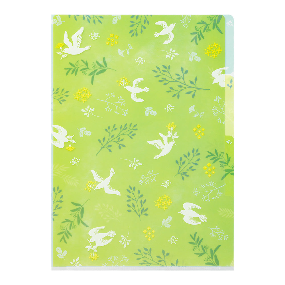 Midori A4 3 Pockets Clear Folder - White Birds