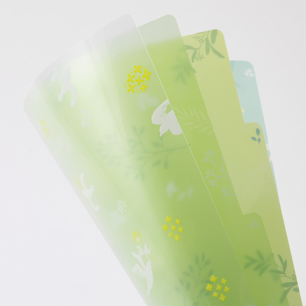 Midori A4 3 Pockets Clear Folder - White Birds