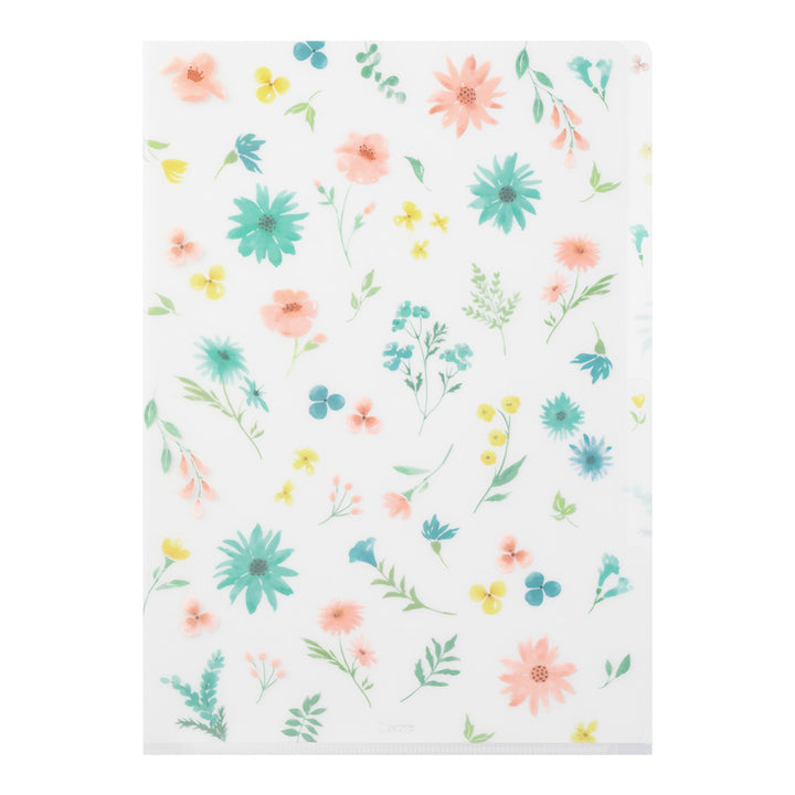 Midori A4 3 Pockets Clear Folder in Flowers B — Midori file folder — premium stationery and lifestyle, at Cityluxe Singapore