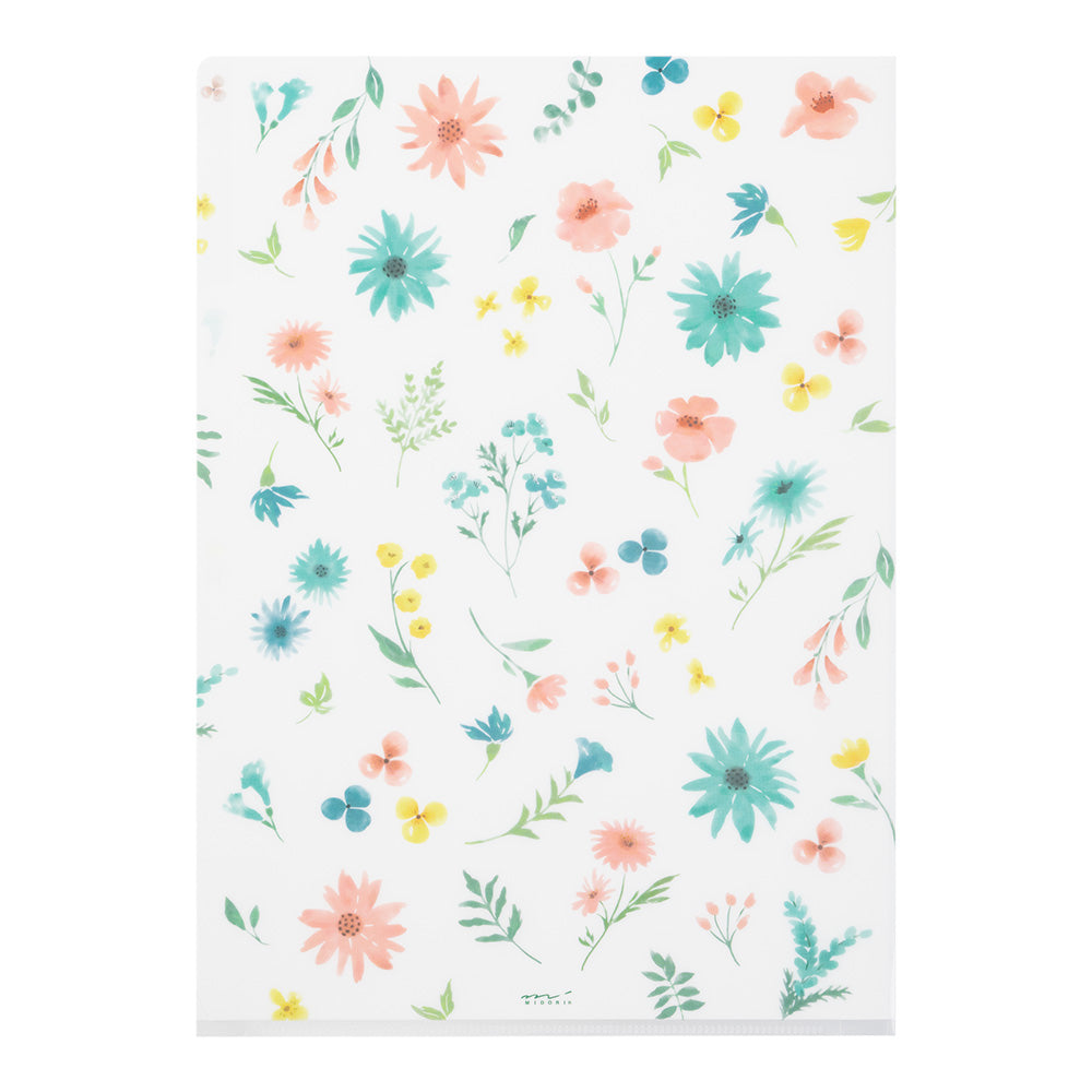 Midori A4 3 Pockets Clear Folder in Flowers B — Midori file folder — premium stationery and lifestyle, at Cityluxe Singapore