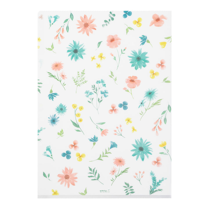Midori A4 3 Pockets Clear Folder in Flowers B — Midori file folder — premium stationery and lifestyle, at Cityluxe Singapore