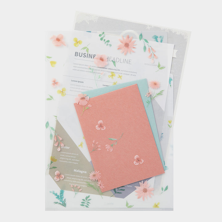 Midori A4 3 Pockets Clear Folder in Flowers B — Midori file folder — premium stationery and lifestyle, at Cityluxe Singapore