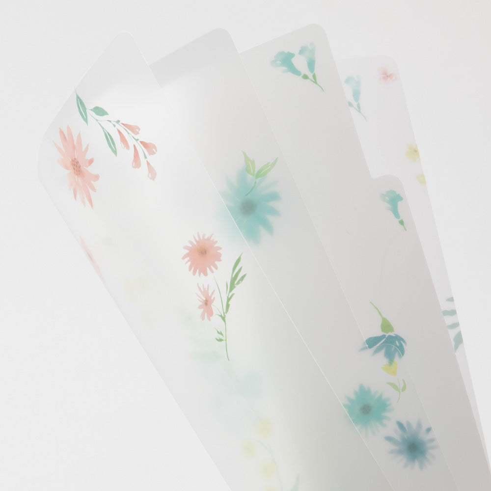 Midori A4 3 Pockets Clear Folder in Flowers B — Midori file folder — premium stationery and lifestyle, at Cityluxe Singapore