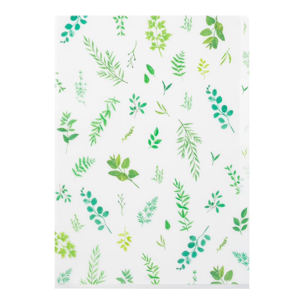 Midori A4 3 Pockets Clear Folder in Leaves — Midori file folder — premium stationery and lifestyle, at Cityluxe Singapore