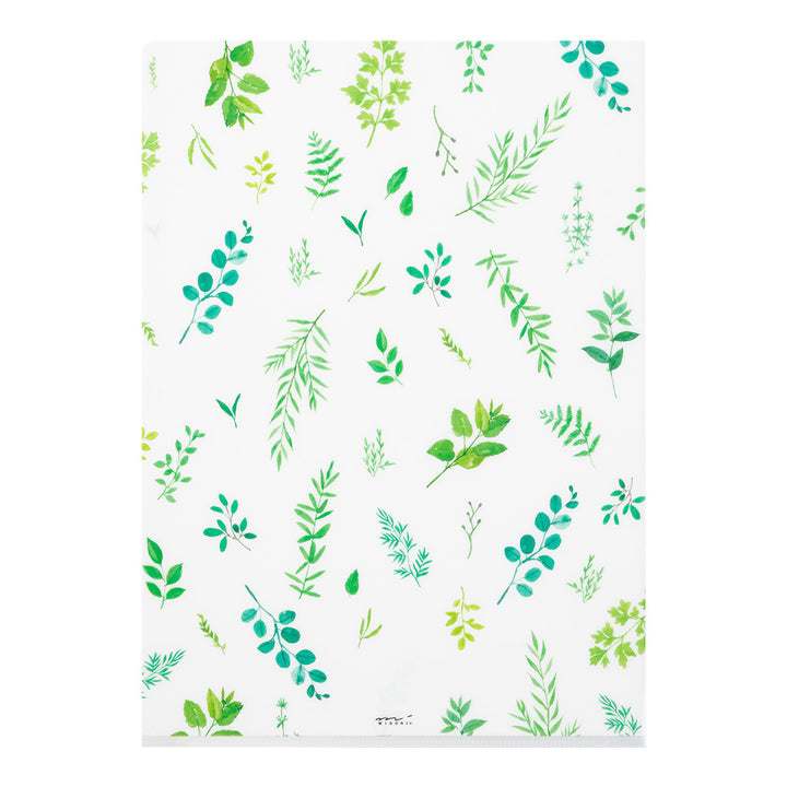Midori A4 3 Pockets Clear Folder in Leaves — Midori file folder — premium stationery and lifestyle, at Cityluxe Singapore