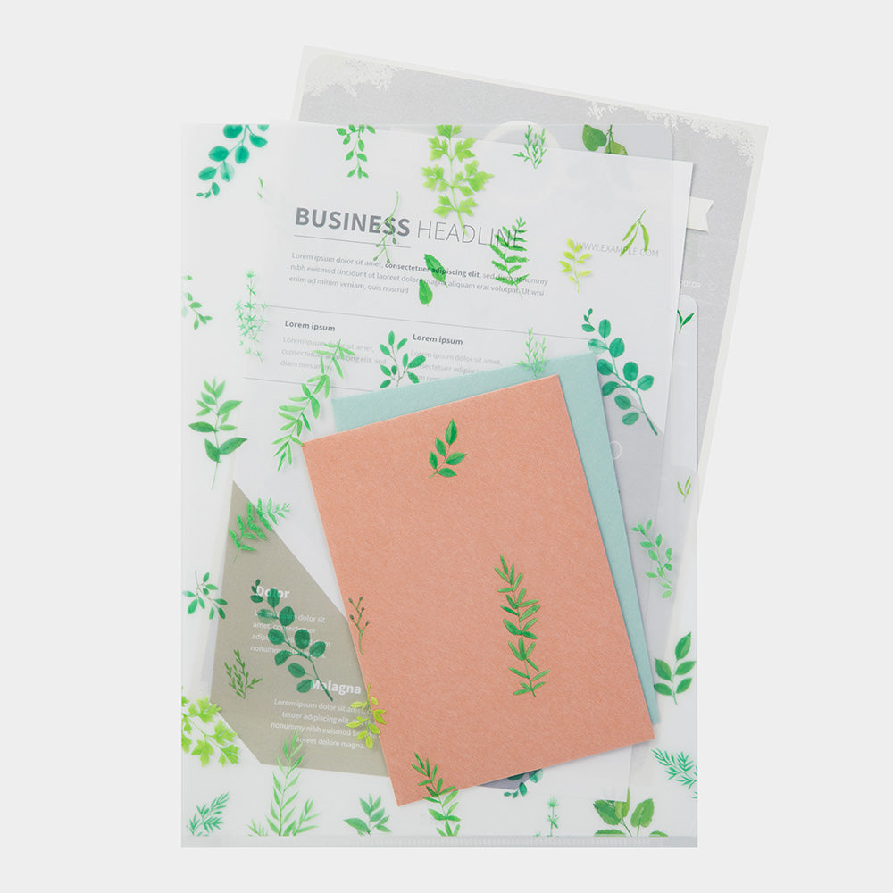 Midori A4 3 Pockets Clear Folder in Leaves — Midori file folder — premium stationery and lifestyle, at Cityluxe Singapore