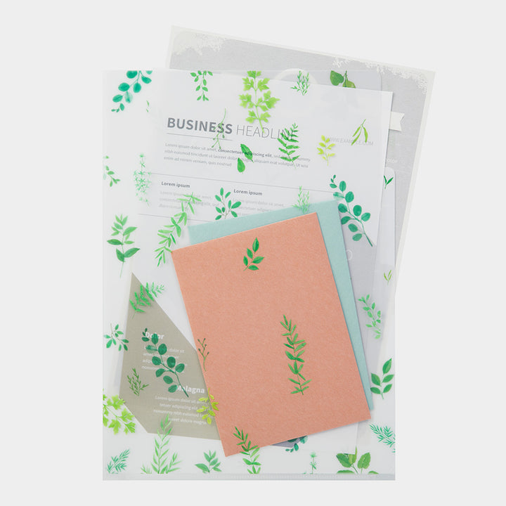 Midori A4 3 Pockets Clear Folder in Leaves — Midori file folder — premium stationery and lifestyle, at Cityluxe Singapore
