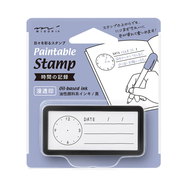 Midori Paintable Stamp Pre-inked Half Size Keep Track of Time — Midori rubber stamp — decorative stamp for journaling and paper craft, at Cityluxe Singapore