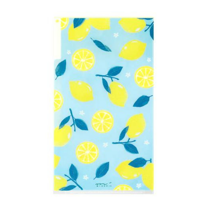 Midori A5 Slim 3 Pockets Clear Folder with Flap in Lemon — Midori file folder — premium stationery and lifestyle, at Cityluxe Singapore
