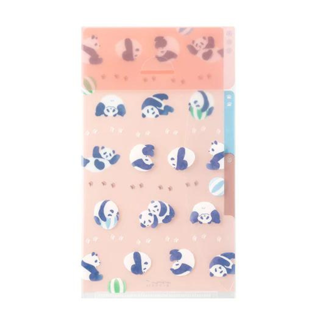 Midori A5 Slim 3 Pockets Clear Folder with Flap in Panda — Midori file folder — premium stationery and lifestyle, at Cityluxe Singapore