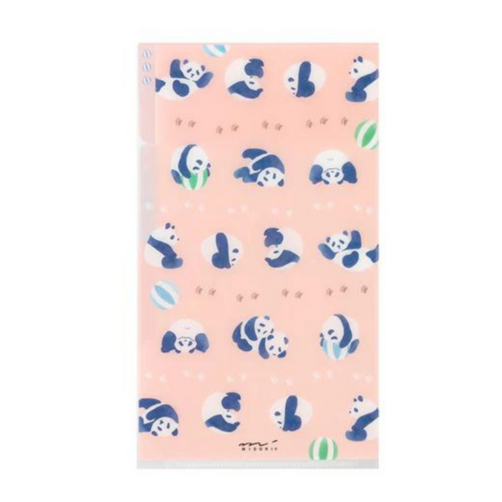 Midori A5 Slim 3 Pockets Clear Folder with Flap in Panda — Midori file folder — premium stationery and lifestyle, at Cityluxe Singapore