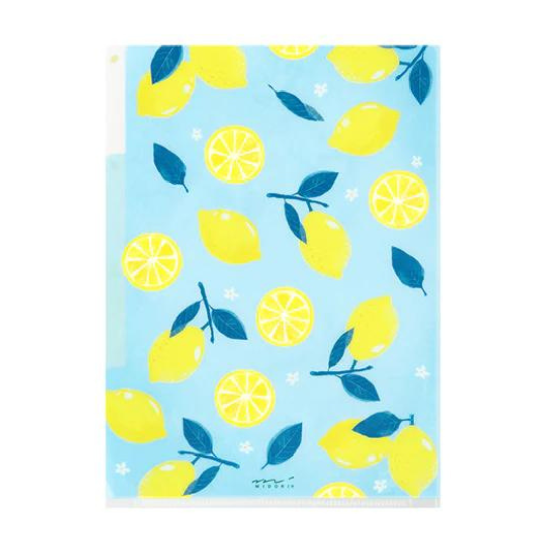 Midori A5 3 Pockets Clear Folder in Lemon — Midori file folder — premium stationery and lifestyle, at Cityluxe Singapore