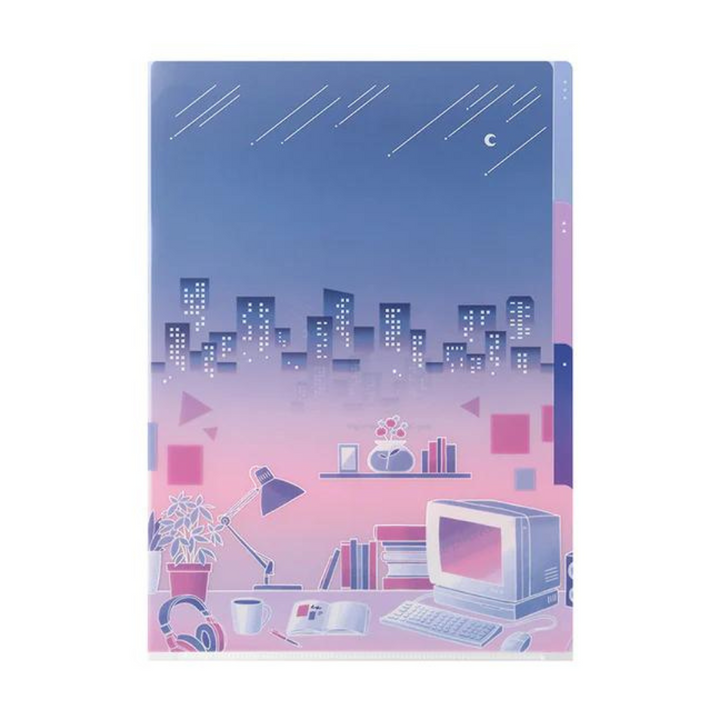 Midori A4 3 Pockets Clear Folder in City Pop — Midori file folder — premium stationery and lifestyle, at Cityluxe Singapore