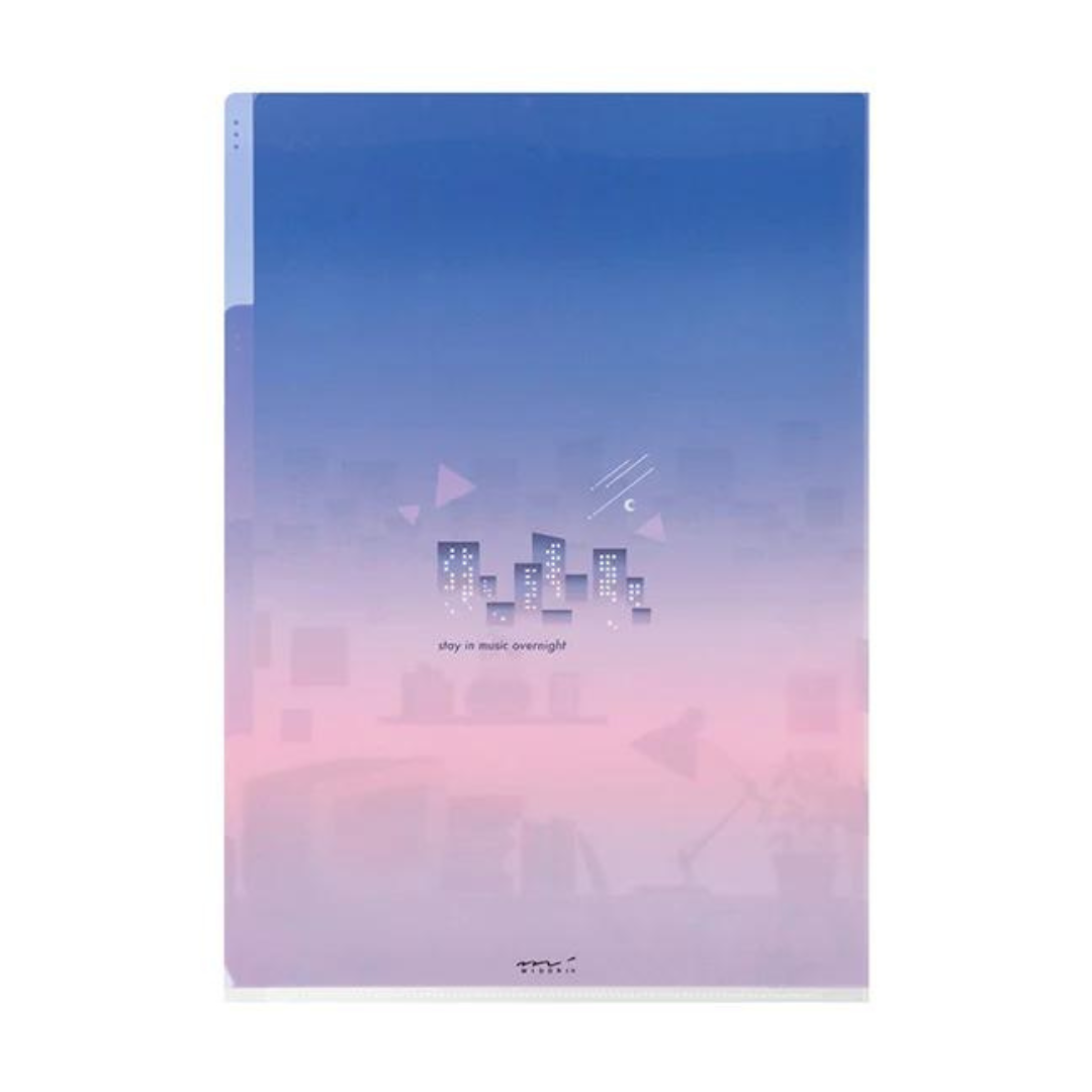 Midori A4 3 Pockets Clear Folder in City Pop — Midori file folder — premium stationery and lifestyle, at Cityluxe Singapore