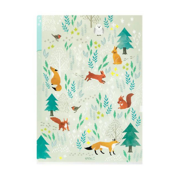 Midori A4 3 Pockets Clear Folder in Nordic Animals — Midori file folder — premium stationery and lifestyle, at Cityluxe Singapore