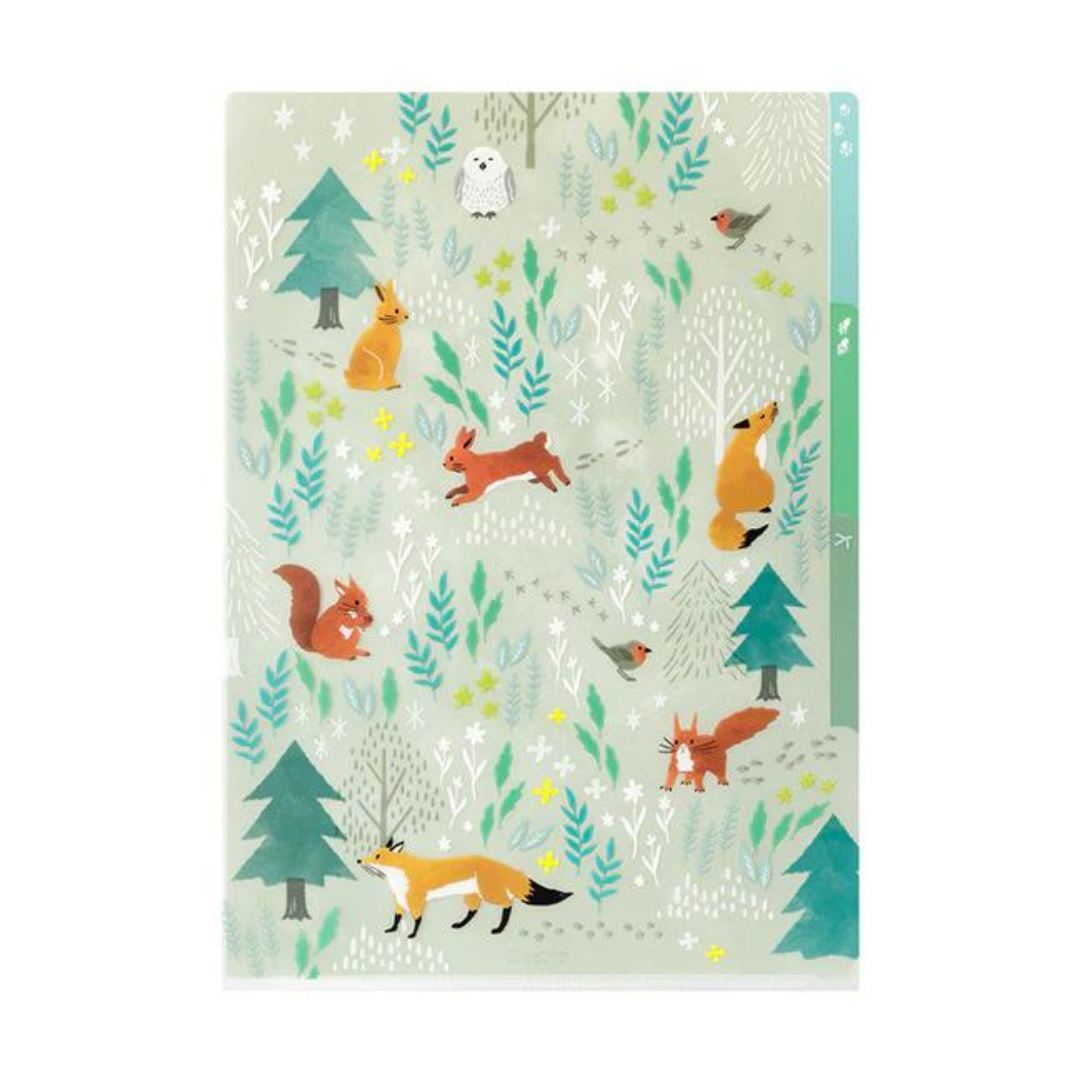 Midori A4 3 Pockets Clear Folder in Nordic Animals — Midori file folder — premium stationery and lifestyle, at Cityluxe Singapore