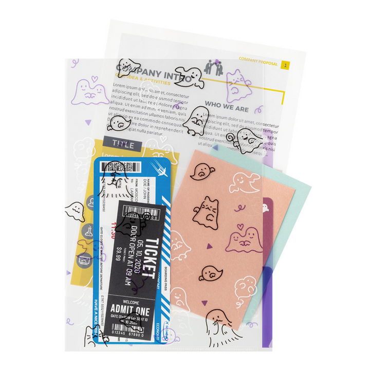 Midori A4 3 Pockets Clear Folder in Ghost — Midori file folder — premium stationery and lifestyle, at Cityluxe Singapore